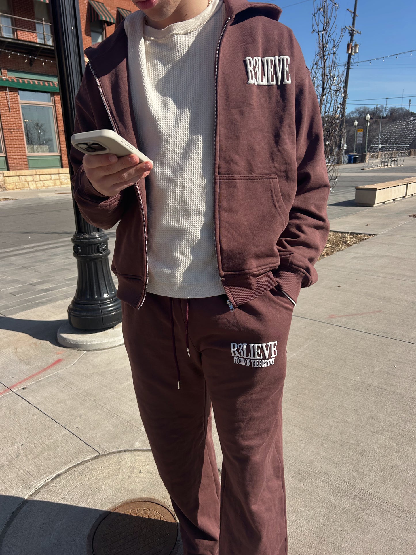 Brown Open Leg Sweats